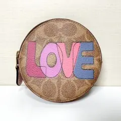ポップでキュート✨COACH　LOVE ラウンドコインケース シグネチャー