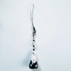 うさぎ　陶器ビーズ　ストラップ　チャーム ブラック　黒色