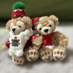 過去品希少　ダッフィーぬいぐるみチェーン　２体　クリスマス仕様
