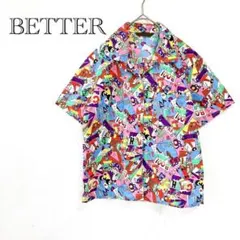 総柄アロハシャツ M マルチカラー アメコミ風 ヴィンテージ 派手 個性的な 夏