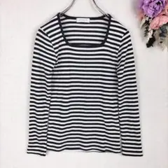 SUCCESSION　ストライプ　リブ編み長袖Tシャツ　M　紺×白　ボーダー