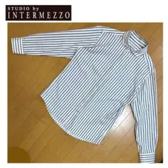 INTERMEZZO 長袖コットンシャツ　カッタウェイ　ジャガード　ストライプL