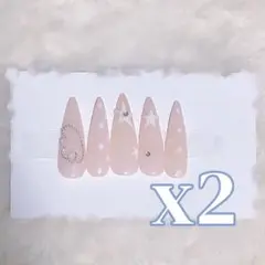 【サイズ指定可能】ネイルチップ　韓国　ピンク　ベージュ　ワンホン　星