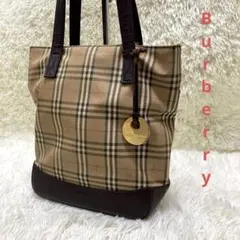 バーバリー　トートバッグ　ゴールドチャーム付き　ノバチェック　シャドーホース
