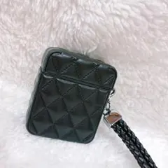 AirPods第1/第2世代 ケース ブラック キルティング ストラップ付 新品