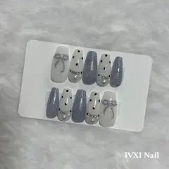 ✩.⋆⟡くすみブルーガーリーネイルチップ⟡⋆.✩