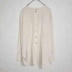 KAMAKURAメーカーズシャツ鎌倉 ノーカラー長袖ブラウス金ボタン a1895のサムネイル