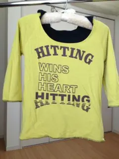 イエロー プリント 五分袖Tシャツ