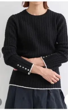 【美品】IENA ミニケーブルプルオーバー ニット ブラック