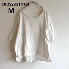 6455クロスステッチ（m）ショート丈tシャツ 半袖　コットン　ゆったり　白　綿のサムネイル