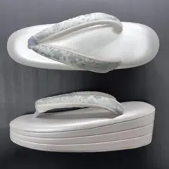 特価　高級草履　低反発　3枚芯　パール×西陣織・小花　前坪ブルーグレー　訪問着