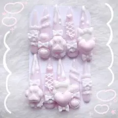 No.65 ハンドメイドネイルチップ ピンク 地雷 量産型 猫 フリル