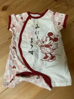 ミニーマウスロンパース 50-60cm ピンクチェック