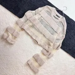 ✨シーイン/M/ベージュ/ボーダー/ざっくり編み/プルオーバー/ショート丈/春