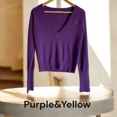 【Purple&Yellow】深Vネック アクリルニットプルオーバー クローバー