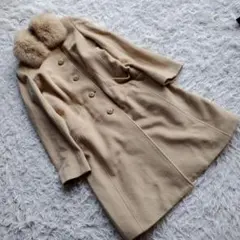 【ミッシェルクラン】 (40) ファー襟付きロングウールコート シンプル