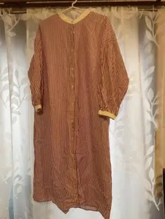 Samansa Mos2 赤と白のストライプ 七分袖ワンピース