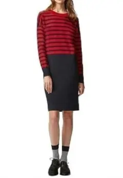 ユニクロ UNIQLO◆メリノブレンドボーダーワンピース ニット レッド系 L
