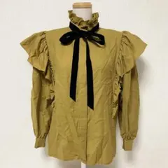 イヴサンローラン ウール リボン フリル ブラウス ヴィンテージ レア 希少 S