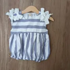 プティマイン ブルーグレー ボーダー チュニック 90cm リボン