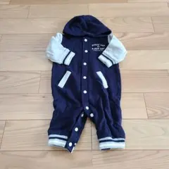 COMME CA ISMフード付きロンパース ネイビー 50～70cm