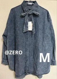 しまむら Helm ボウタイデニムブラウス M ブルー