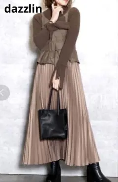 dazzlin ヘリンボーンツイード　プリーツ ロングワンピース　S ブラウン