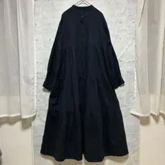 アフタヌーンティー　ノーカラー シャツワンピース ティアード　コットン混