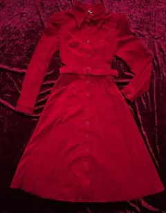 Vintage　ベロア調ワンピース　ウエスタン　昭和レトロ　真紅カラー