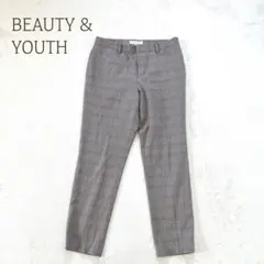 ビューティーアンドユース スラックス　チェック柄　テーパードパンツ L グレー