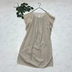 8177✾デプレ✾ひざ丈ワンピース【1】シルクコットン/フレア/ベージュ/光沢のサムネイル