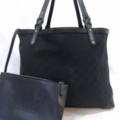 グッチ トートバッグ レザー×キャンバス A4可 肩掛 GG柄 ブラック