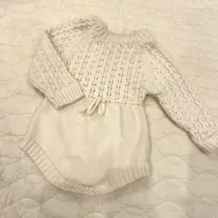 ホワイト編み込みロンパース　韓国子供服