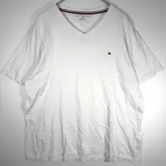 トミーヒルフィガー VネックTシャツ 白 XL 刺繍ロゴ ワンポイント コットン