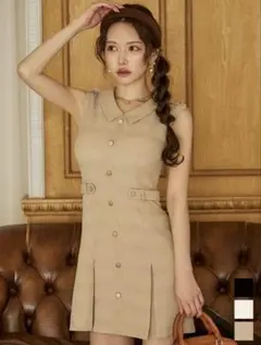 襟付きノースリーブプリーツミニドレス