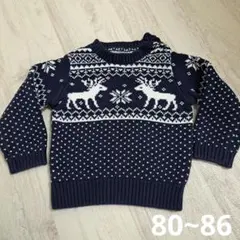 トナカイ柄 ネイビー ニットセーター 80-86