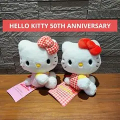 キティ50周年アニバーサリーショップ限定 ぬいぐるみ ギンガム&ギンガムリボン