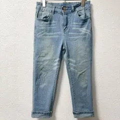シーイン デニムパンツ ロールアップ ヒゲ M 青 綿 デイリー