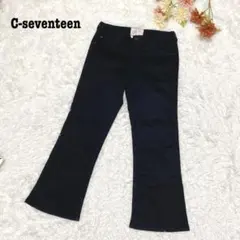 s.696【シーセブンティーン】ストレッチ ブーツカット パンツ ブラック M