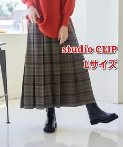 スタディオクリップ チェックプリーツスカート L カーキ