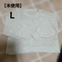 【未使用品】透かしあみニット　プルオーバー　ベージュ　淡色コーデ　L　セーター
