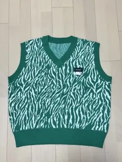 【MASONPRINCE】ゼブラ総柄 Vネック ニットベスト グリーン サイズ2