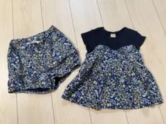 【100サイズ】petit mainの花柄セットアップ・ネイビー