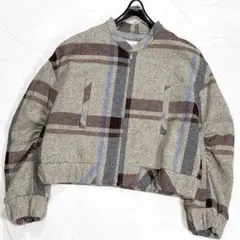 美品✨イオコムイオ　センソユニコ　ウールシルク　ショート丈　ブルゾン　チェック柄