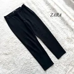 J1【ザラ】テーパードパンツ　スウェードタッチ　黒　L 無地　カジュアル