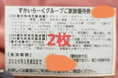すかいらーくグループ25%割引 優待券 3月末まで2枚