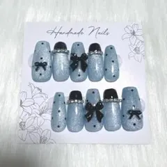 ネイルチップ マグネット リボン フレンチガーリー ワンホン韓国 量産型 スナ系