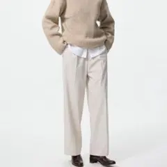 【新品タグ付き】UNIQLO タックワイドパンツ　30 ナチュラル　XXL