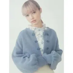 merry jenny fluffyチャイナニットソーカーディガン ブルー