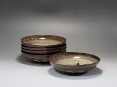 刷毛目 花紋 皿 5客 幅約15.8cm